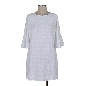 J Crew Factory Eyelet Dress Bell Sleeves Lined Back Zipper Cotton White Size M